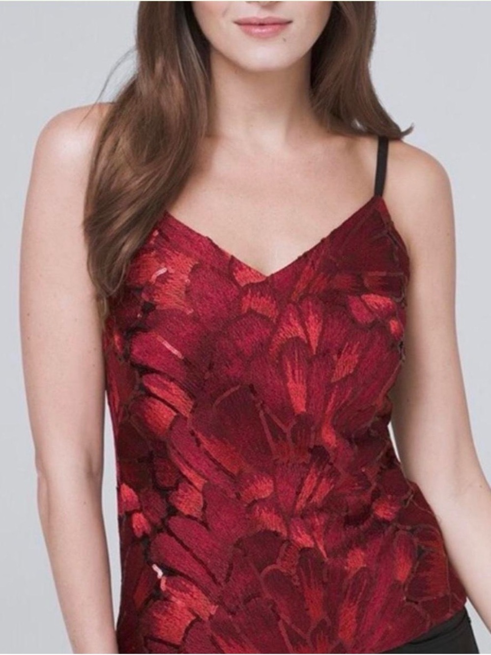 White House Black Market Red Floral V-Neck Cami